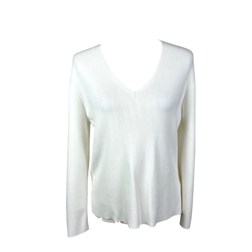 Lafayette 148 New York Women's White V-Neck Sweater